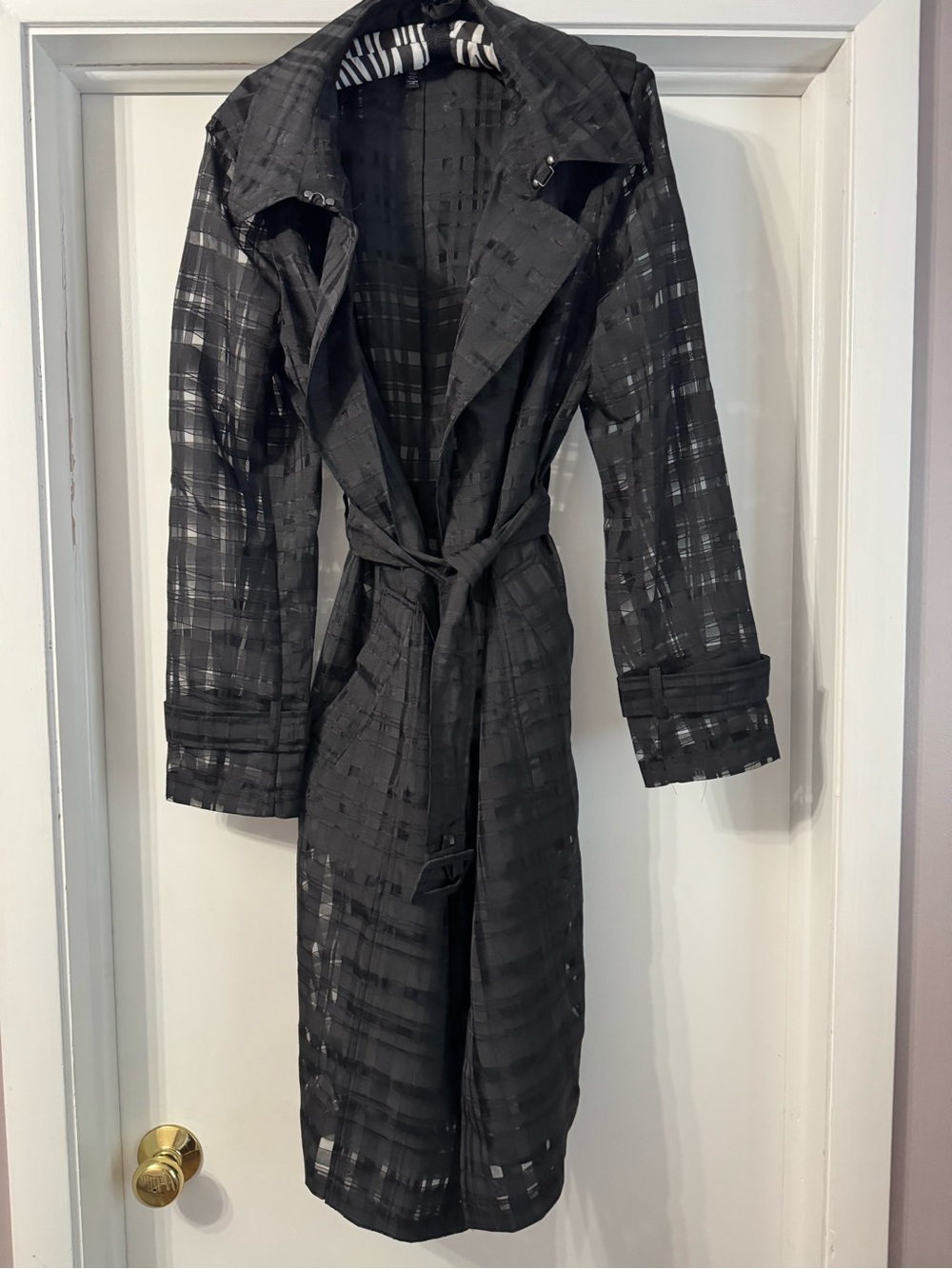 WHBM Black Sheer Trench Coat with Belt